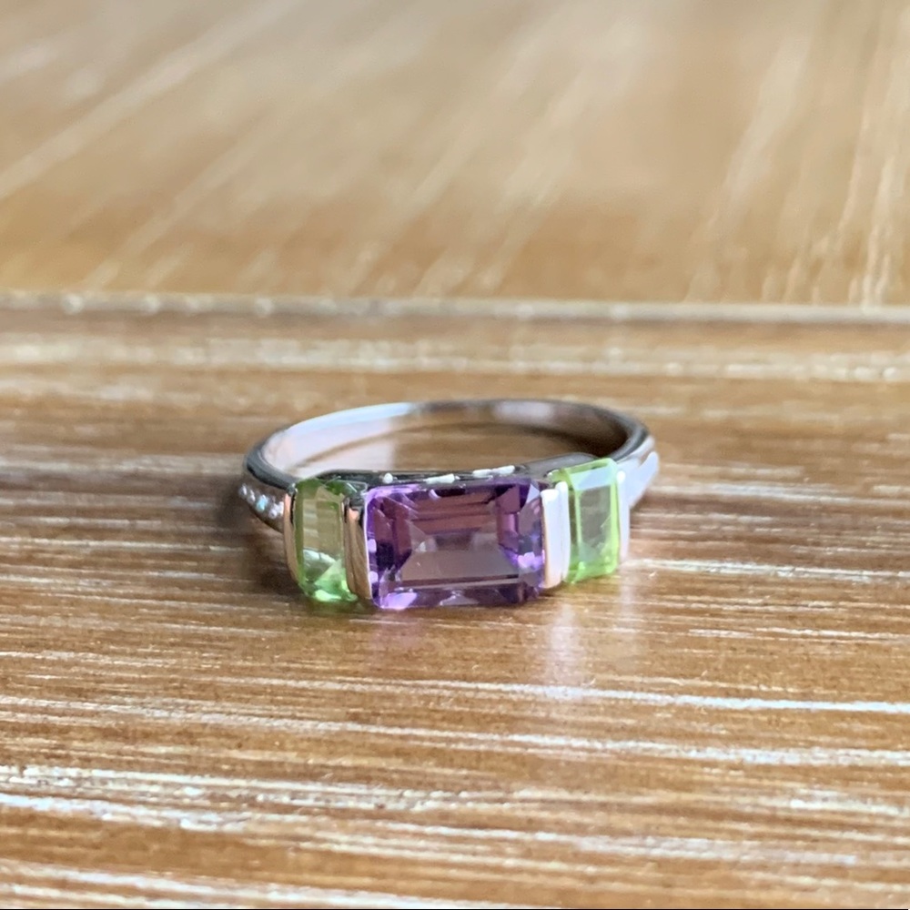 Genuine Peridot and Amethyst Ring